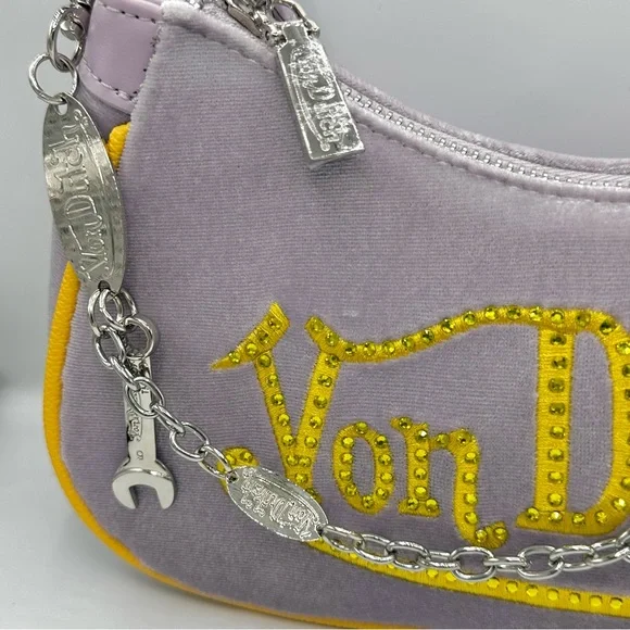 Von Dutch Y2K Shoulder Bag in Purple/Gold with Silver Charms - Picture 5 of 8